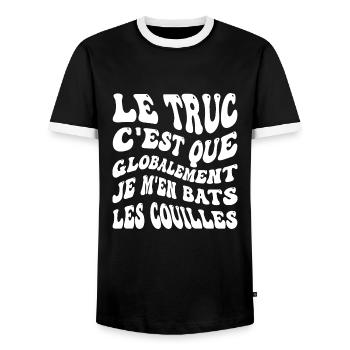 Le truc c'est que je m'en bats les couilles - T-shirt contrasté Homme - noir/blanc - Devant - AI Model Female 172 light (172cm) & AI Model Male 178 light (178cm)