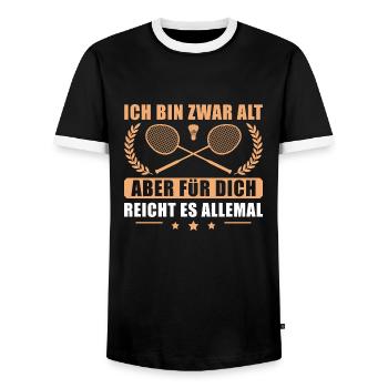 Badminton Ich bin zwar alt Federball Geschenk - Männer Kontrast-T-Shirt - Schwarz/Weiß - Vorne - AI Model Female 172 light (172cm) & AI Model Male 178 light (178cm)