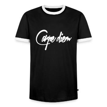 Carpe Diem - Men's Ringer Shirt - black/white - Front - AI Model Female 172 light (172cm) & AI Model Male 178 light (178cm)