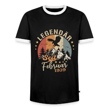 Legendary since February 1939 Birthday 1939 - Men's Ringer Shirt - black/white - Front - AI Model Female 172 light (172cm) & AI Model Male 178 light (178cm)