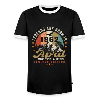 Avril 1962 Vintage Born Vintage Anniversaire - T-shirt contrasté Homme - noir/blanc - Devant - AI Model Female 172 light (172cm) & AI Model Male 178 light (178cm)