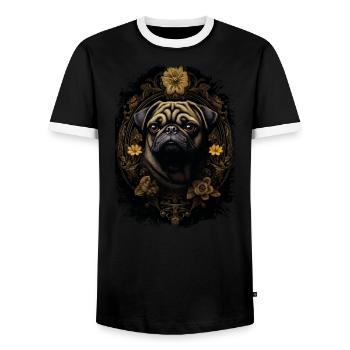 Cute Pug - Men's Ringer Shirt - black/white - Front - AI Model Female 172 light (172cm) & AI Model Male 178 light (178cm)