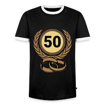 Golden Wedding Anniversary , 50 Years (25) - Men's Ringer Shirt - black/white - Front - AI Model Female 172 light (172cm) & AI Model Male 178 light (178cm)