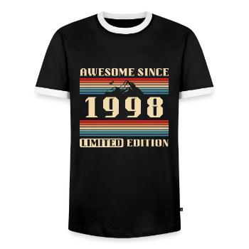 Jahrgang 1998 geboren Berge Retro Geburtstag - Männer Kontrast-T-Shirt - Schwarz/Weiß - Vorne - AI Model Female 172 light (172cm) & AI Model Male 178 light (178cm)