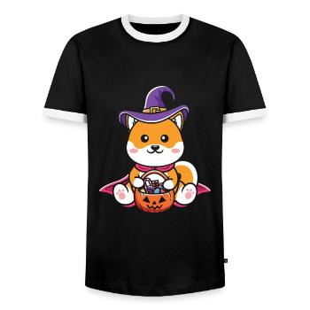 Halloween Hund Kürbis - Männer Kontrast-T-Shirt - Schwarz/Weiß - Vorne - AI Model Female 172 light (172cm) & AI Model Male 178 light (178cm)