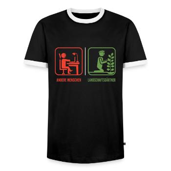 Galabauer Landschaftsgärtner Garten Vergleich - Männer Kontrast-T-Shirt - Schwarz/Weiß - Vorne - AI Model Female 172 light (172cm) & AI Model Male 178 light (178cm)