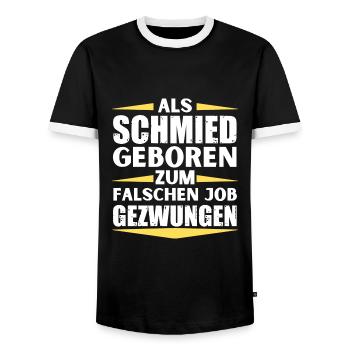 Blacksmith landed in the wrong job - Men's Ringer Shirt - black/white - Front - AI Model Female 172 light (172cm) & AI Model Male 178 light (178cm)