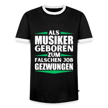 Musician landed in the wrong job - Men's Ringer Shirt - black/white - Front - AI Model Female 172 light (172cm) & AI Model Male 178 light (178cm)