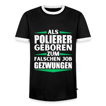 Polisher landed in the wrong job - Men's Ringer Shirt - black/white - Front - AI Model Female 172 light (172cm) & AI Model Male 178 light (178cm)