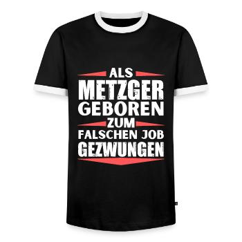 Metzger im falschen Job gelandet - Männer Kontrast-T-Shirt - Schwarz/Weiß - Vorne - AI Model Female 172 light (172cm) & AI Model Male 178 light (178cm)
