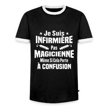 Humour Cadeau Je suis infirmière pas magicienne - T-shirt contrasté Homme - noir/blanc - Devant - AI Model Female 172 light (172cm) & AI Model Male 178 light (178cm)