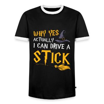 Why can I drive a stick - Men's Ringer Shirt - black/white - Front - AI Model Female 172 light (172cm) & AI Model Male 178 light (178cm)