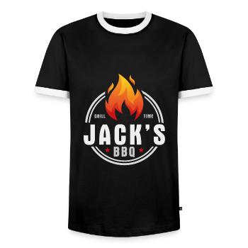 Jacks BBQ - Männer Kontrast-T-Shirt - Schwarz/Weiß - Vorne - AI Model Female 172 light (172cm) & AI Model Male 178 light (178cm)