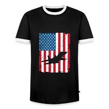 American Flag USA Airplane Jet Fighter 4th of July - Men's Ringer Shirt - black/white - Front - AI Model Female 172 light (172cm) & AI Model Male 178 light (178cm)