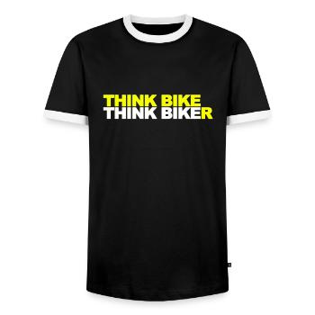 Think Bike Think Biker - Men's Ringer Shirt - black/white - Front - AI Model Female 172 light (172cm) & AI Model Male 178 light (178cm)