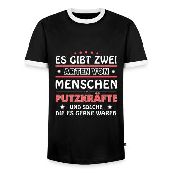 Cleaner Gift - Two Types of... Design - Men's Ringer Shirt - black/white - Front - AI Model Female 172 light (172cm) & AI Model Male 178 light (178cm)