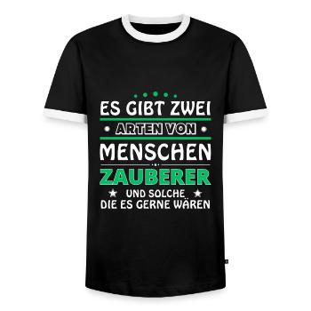 Wizard Gift - Two Types of...Design - Men's Ringer Shirt - black/white - Front - AI Model Female 172 light (172cm) & AI Model Male 178 light (178cm)