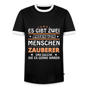 Wizard Gift - Two Types of... Design - Men's Ringer Shirt - black/white - Front - AI Model Female 172 light (172cm) & AI Model Male 178 light (178cm)
