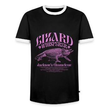 Jackson's Chameleon Lizard Whisperer - Men's Ringer Shirt - black/white - Front - AI Model Female 172 light (172cm) & AI Model Male 178 light (178cm)