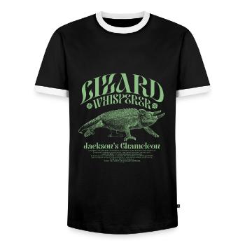 Jackson's Chameleon Lizard Whisperer - Men's Ringer Shirt - black/white - Front - AI Model Female 172 light (172cm) & AI Model Male 178 light (178cm)