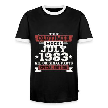 Oldtimer July 1983 39th Birthday Gift Men - Men's Ringer Shirt - black/white - Front - AI Model Female 172 light (172cm) & AI Model Male 178 light (178cm)
