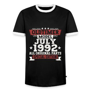 Oldtimer Juillet 1992 30ème Anniversaire Cadeau Hommes - T-shirt contrasté Homme - noir/blanc - Devant - AI Model Female 172 light (172cm) & AI Model Male 178 light (178cm)
