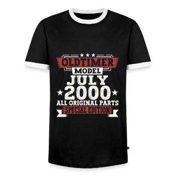 Oldtimer July 2000 22nd Birthday Gift Men - Men's Ringer Shirt - black/white - Front - AI Model Female 172 light (172cm) & AI Model Male 178 light (178cm)
