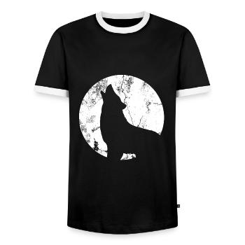 Wolf Moon - Men's Ringer Shirt - black/white - Front - AI Model Female 172 light (172cm) & AI Model Male 178 light (178cm)