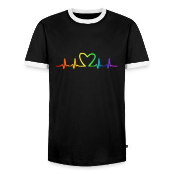 LGBT Regenbogen Herzschlag - Männer Kontrast-T-Shirt - Schwarz/Weiß - Vorne - AI Model Female 172 light (172cm) & AI Model Male 178 light (178cm)