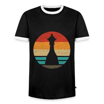 Checker Chess Piece Retro Style Vintage - Men's Ringer Shirt - black/white - Front - AI Model Female 172 light (172cm) & AI Model Male 178 light (178cm)