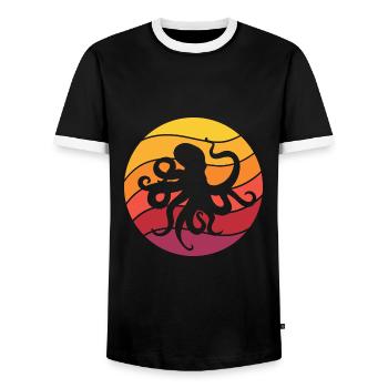 Octopus Retro Style Vintage - Men's Ringer Shirt - black/white - Front - AI Model Female 172 light (172cm) & AI Model Male 178 light (178cm)