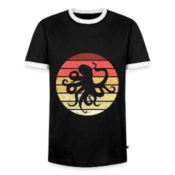 Octopus Retro Style Vintage - Men's Ringer Shirt - black/white - Front - AI Model Female 172 light (172cm) & AI Model Male 178 light (178cm)
