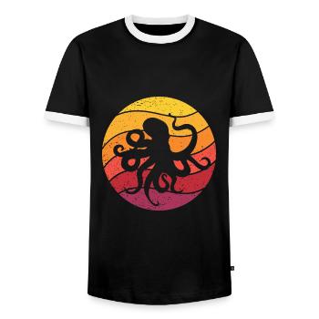 Octopus Retro Style Vintage - Men's Ringer Shirt - black/white - Front - AI Model Female 172 light (172cm) & AI Model Male 178 light (178cm)