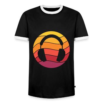 Headphones Retro Style Vintage - Men's Ringer Shirt - black/white - Front - AI Model Female 172 light (172cm) & AI Model Male 178 light (178cm)