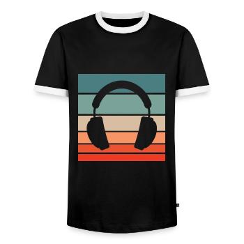 Headphones Retro Style Vintage - Men's Ringer Shirt - black/white - Front - AI Model Female 172 light (172cm) & AI Model Male 178 light (178cm)