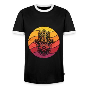 Hamsa Hand der Fatima Retro Style Vintage - Männer Kontrast-T-Shirt - Schwarz/Weiß - Vorne - AI Model Female 172 light (172cm) & AI Model Male 178 light (178cm)
