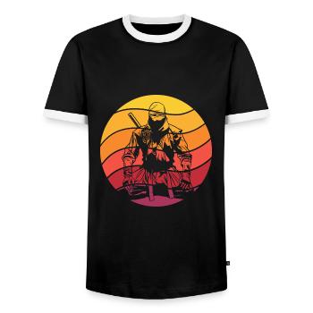 Ninja Retro Style Vintage - Men's Ringer Shirt - black/white - Front - AI Model Female 172 light (172cm) & AI Model Male 178 light (178cm)