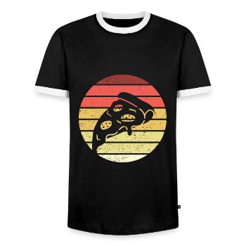 Pizza Stück Retro Style Vintage - Männer Kontrast-T-Shirt - Schwarz/Weiß - Vorne - AI Model Female 172 light (172cm) & AI Model Male 178 light (178cm)