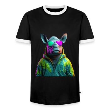 Hippo Nilpferd mit Sonnenbrille Flusspferd Afrika - Männer Kontrast-T-Shirt - Schwarz/Weiß - Vorne - AI Model Female 172 light (172cm) & AI Model Male 178 light (178cm)