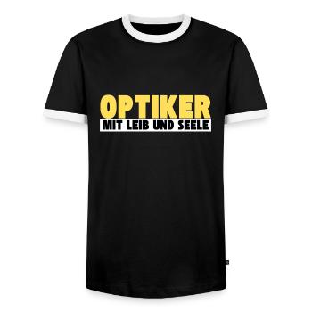 Optiker mit Leib und Seele - Männer Kontrast-T-Shirt - Schwarz/Weiß - Vorne - AI Model Female 172 light (172cm) & AI Model Male 178 light (178cm)