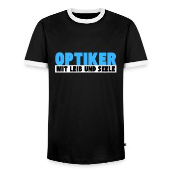 Optiker mit Leib und Seele - Männer Kontrast-T-Shirt - Schwarz/Weiß - Vorne - AI Model Female 172 light (172cm) & AI Model Male 178 light (178cm)