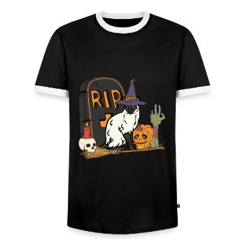 Süße und gruselige Halloween Siamkatze - Männer Kontrast-T-Shirt - Schwarz/Weiß - Vorne - AI Model Female 172 light (172cm) & AI Model Male 178 light (178cm)