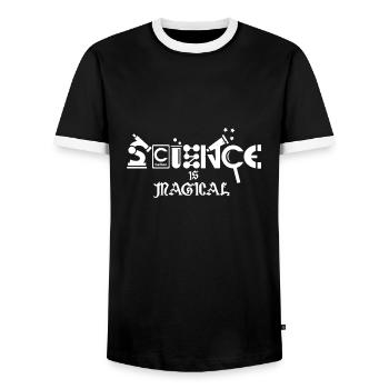 Science is Magical - Men's Ringer Shirt - black/white - Front - AI Model Female 172 light (172cm) & AI Model Male 178 light (178cm)