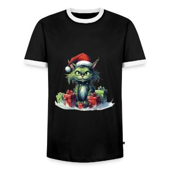 Katze Weihnachten Weihnachtselfe Geschenke Mütze - Männer Kontrast-T-Shirt - Schwarz/Weiß - Vorne - AI Model Female 172 light (172cm) & AI Model Male 178 light (178cm)