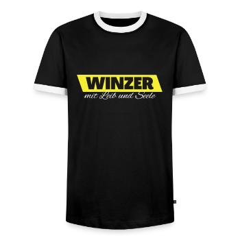 Winzer mit Leib und Seele - Männer Kontrast-T-Shirt - Schwarz/Weiß - Vorne - AI Model Female 172 light (172cm) & AI Model Male 178 light (178cm)