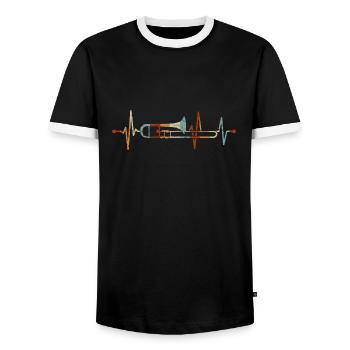 Trombone Heartbeat Tromboniste Musicien Musique de cuivres - T-shirt contrasté Homme - noir/blanc - Devant - AI Model Female 172 light (172cm) & AI Model Male 178 light (178cm)