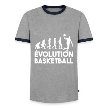 Évolution basketball - T-shirt contrasté Homme - gris/marine  - Devant - AI Model Female 172 light (172cm) & AI Model Male 178 light (178cm)