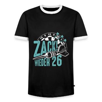 Zack wieder 26, Dartspieler Outfit, Geschenkidee - Männer Kontrast-T-Shirt - Schwarz/Weiß - Vorne - AI Model Female 172 light (172cm) & AI Model Male 178 light (178cm)