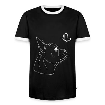 Französische Bulldogge mit Schmetterling - Männer Kontrast-T-Shirt - Schwarz/Weiß - Vorne - AI Model Female 172 light (172cm) & AI Model Male 178 light (178cm)