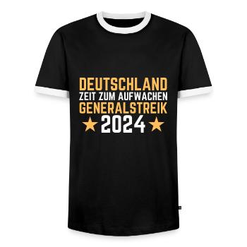 Deutschland Zeit Zum Aufwachen Generalstreik 2024 - Männer Kontrast-T-Shirt - Schwarz/Weiß - Vorne - AI Model Female 172 light (172cm) & AI Model Male 178 light (178cm)